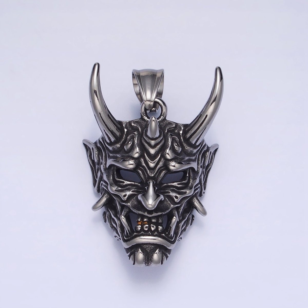 Stainless Steel Horned Monster Mask Men's Pendant in Silver & Gold | P-1133