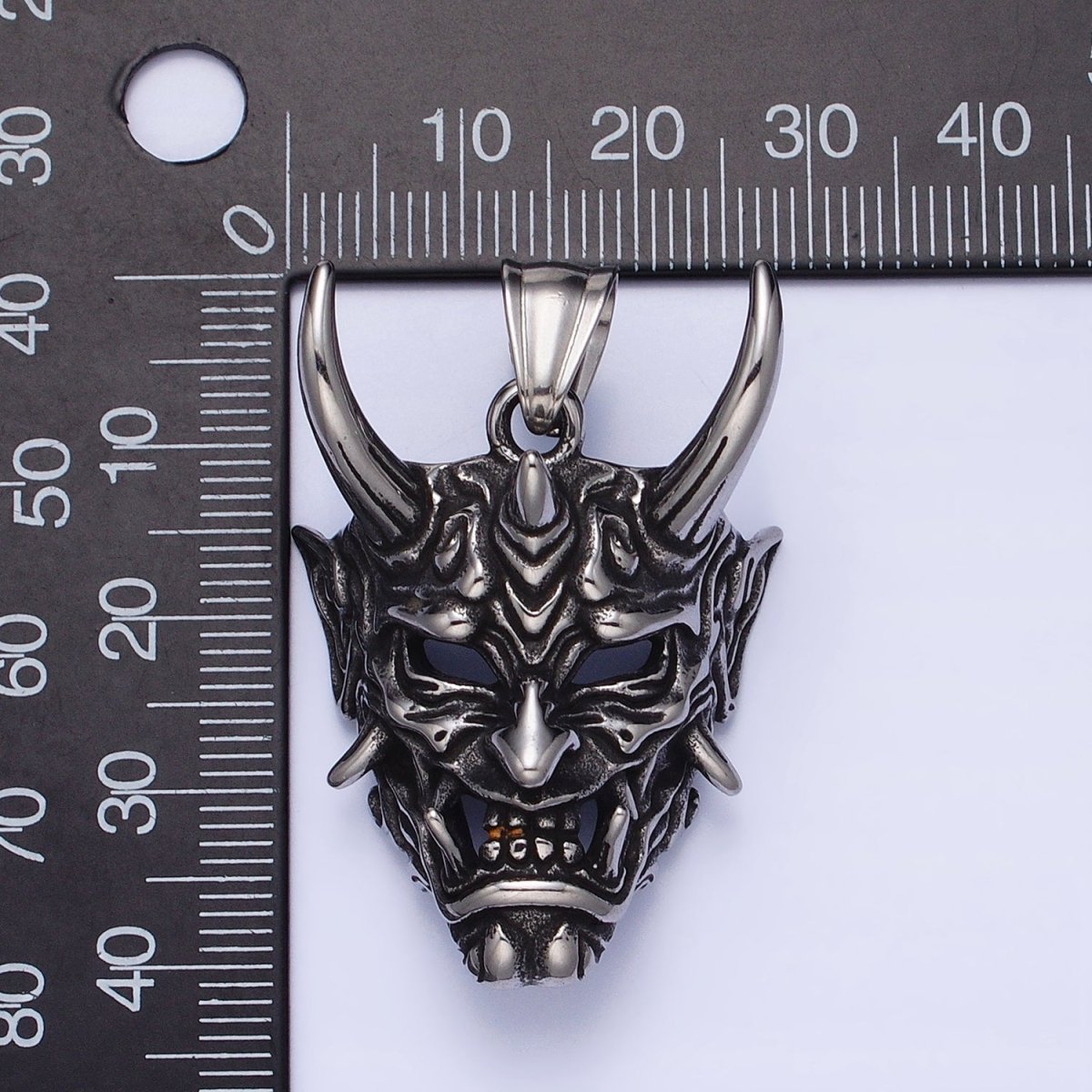 Stainless Steel Horned Monster Mask Men's Pendant in Silver & Gold | P-1133