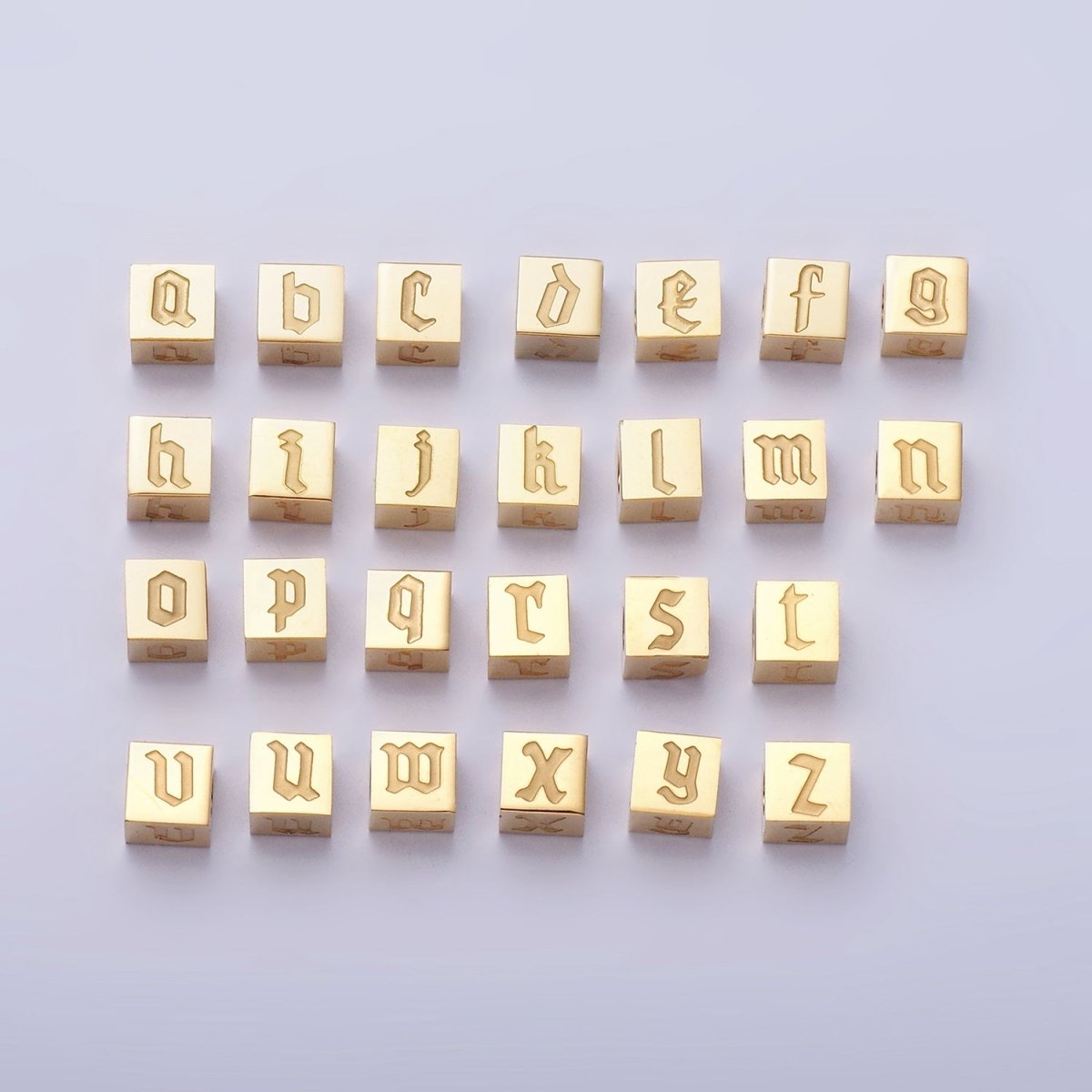 Stainless Steel Initial Letter A-Z Old English Gothic Alphabet Font 5mm Gold Bead | A-937-A-949