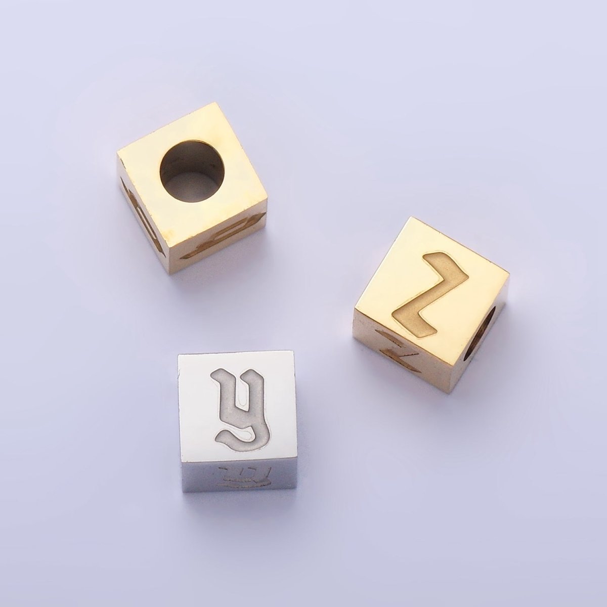 Stainless Steel Initial Letter A-Z Old English Gothic Alphabet Font 5mm Gold Bead | A-937-A-949