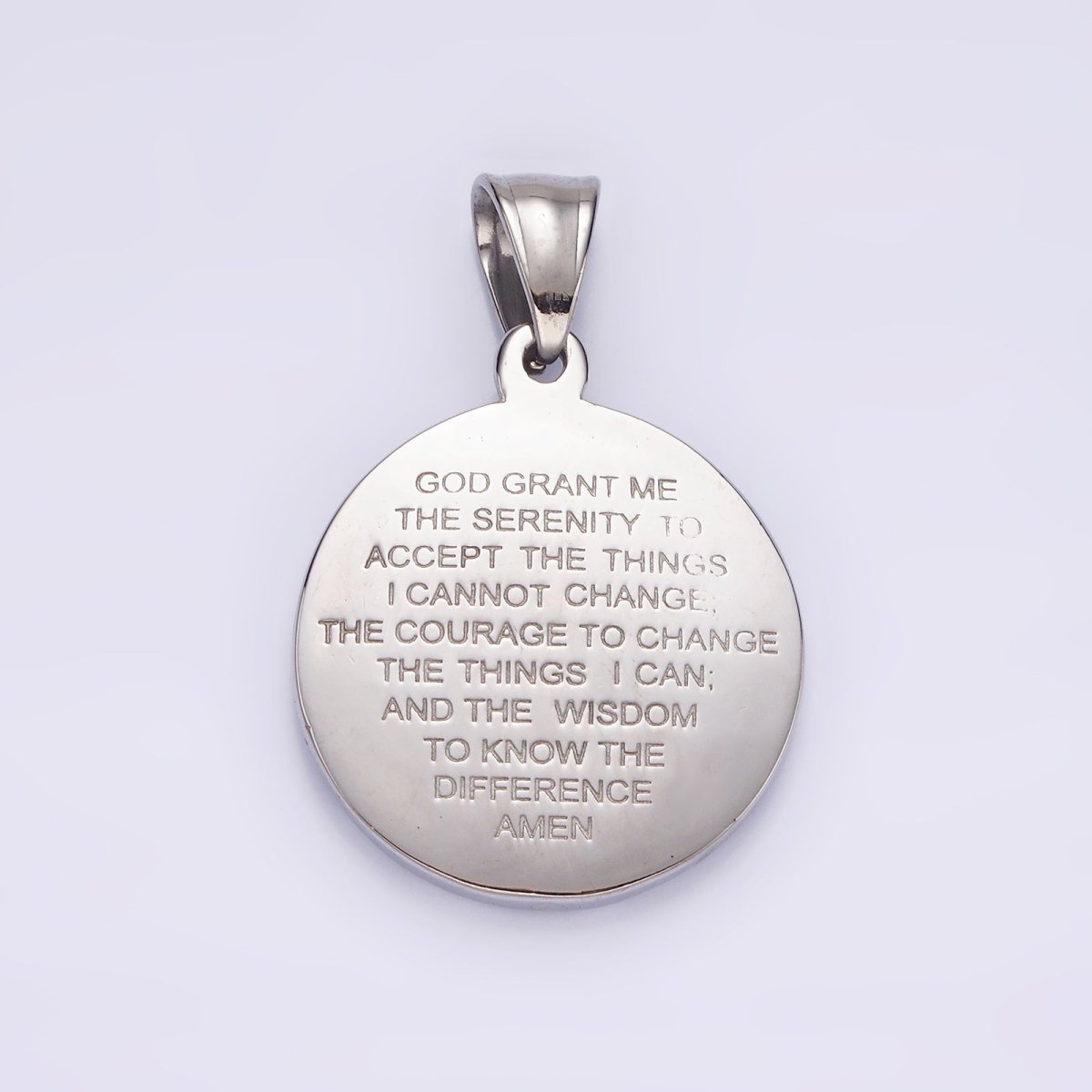 Stainless Steel Jesus Serenity Prayer Script Engraved Double Sided Round Pendant in Silver & Gold | P-821 P-822