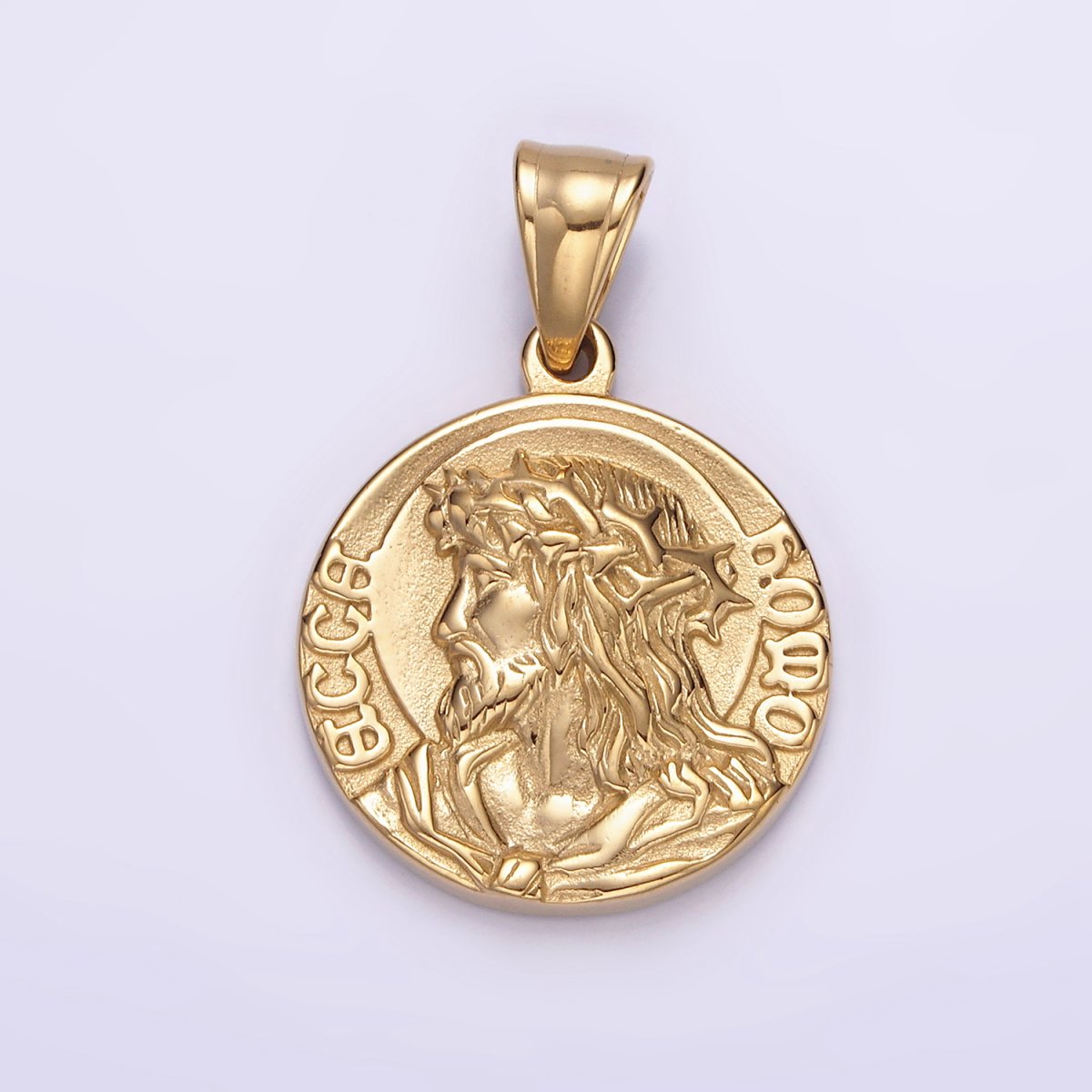 Stainless Steel Jesus Serenity Prayer Script Engraved Double Sided Round Pendant in Silver & Gold | P-821 P-822