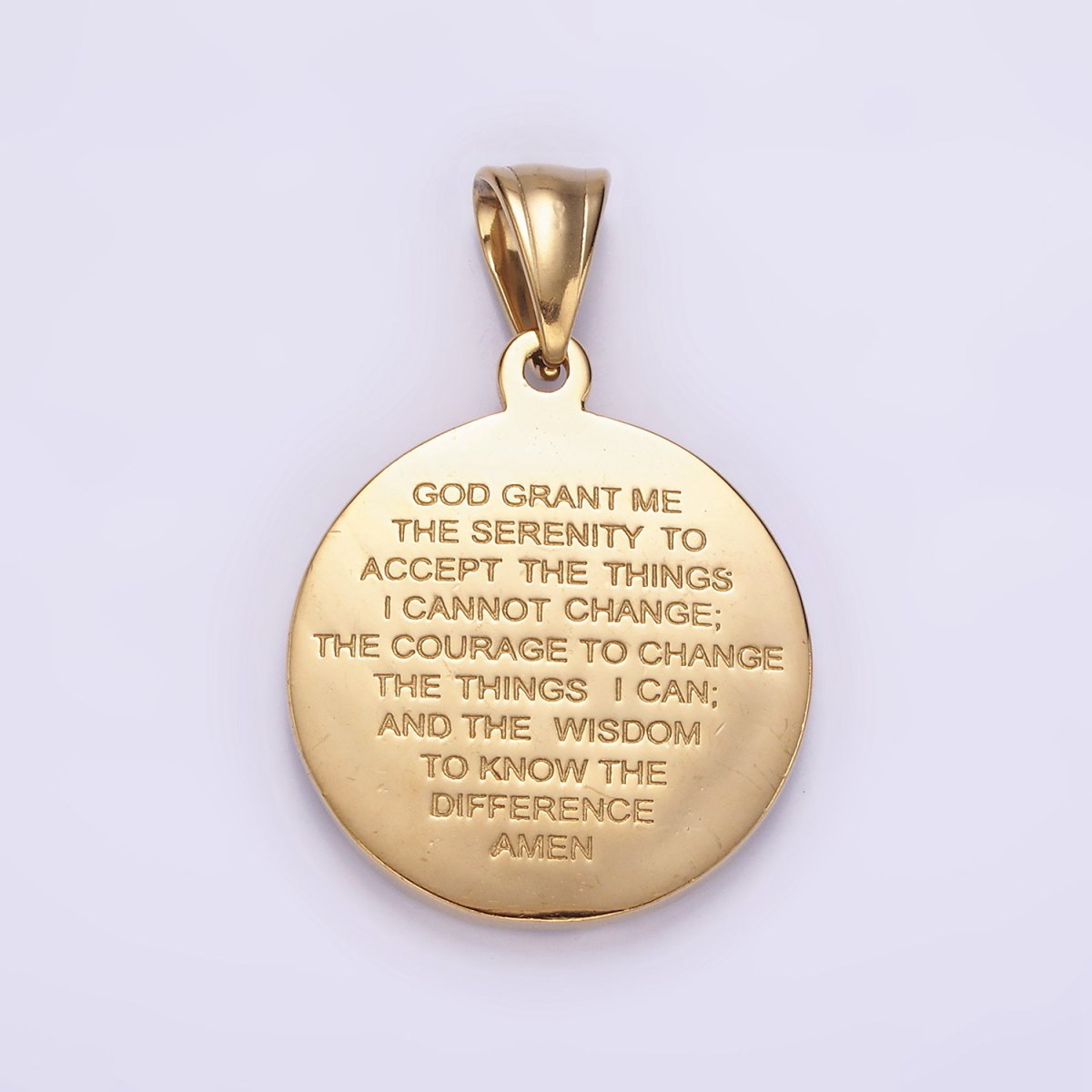 Stainless Steel Jesus Serenity Prayer Script Engraved Double Sided Round Pendant in Silver & Gold | P-821 P-822