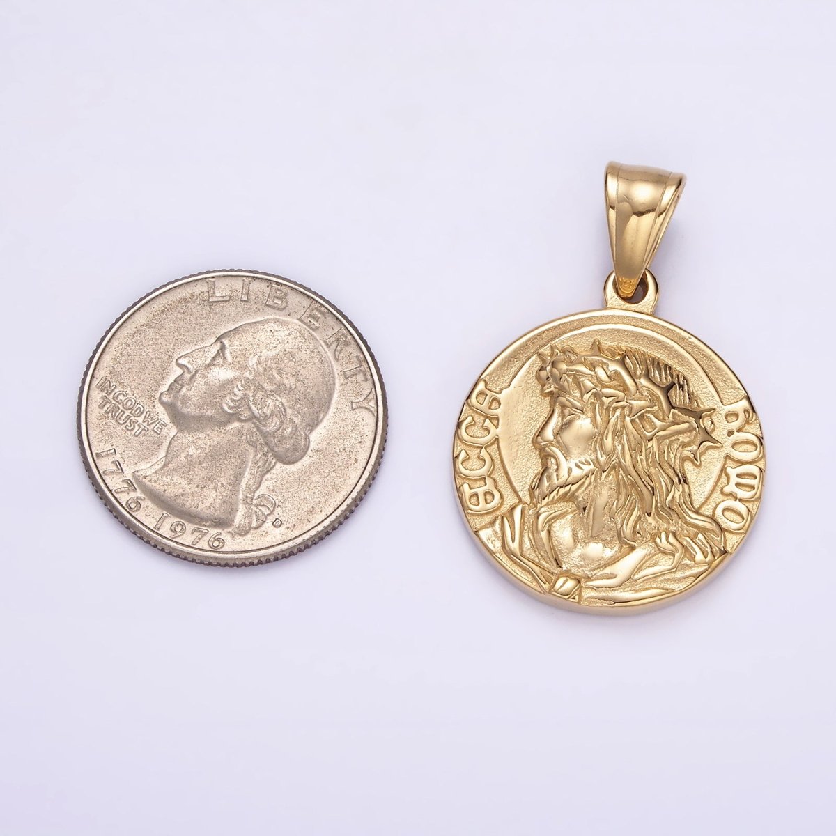 Stainless Steel Jesus Serenity Prayer Script Engraved Double Sided Round Pendant in Silver & Gold | P-821 P-822