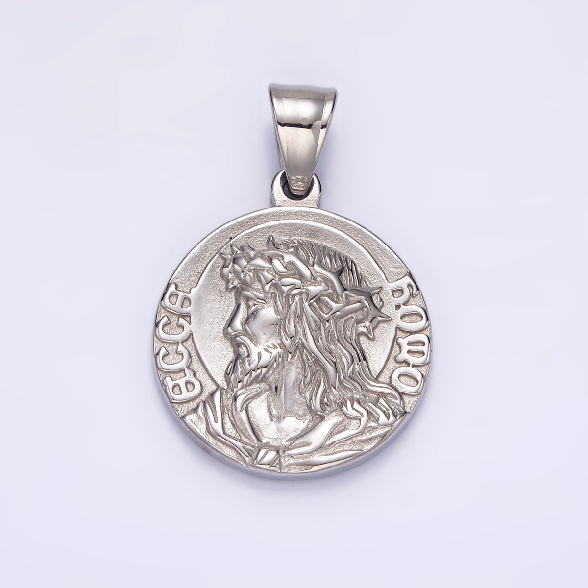 Stainless Steel Jesus Serenity Prayer Script Engraved Double Sided Round Pendant in Silver & Gold | P-821 P-822