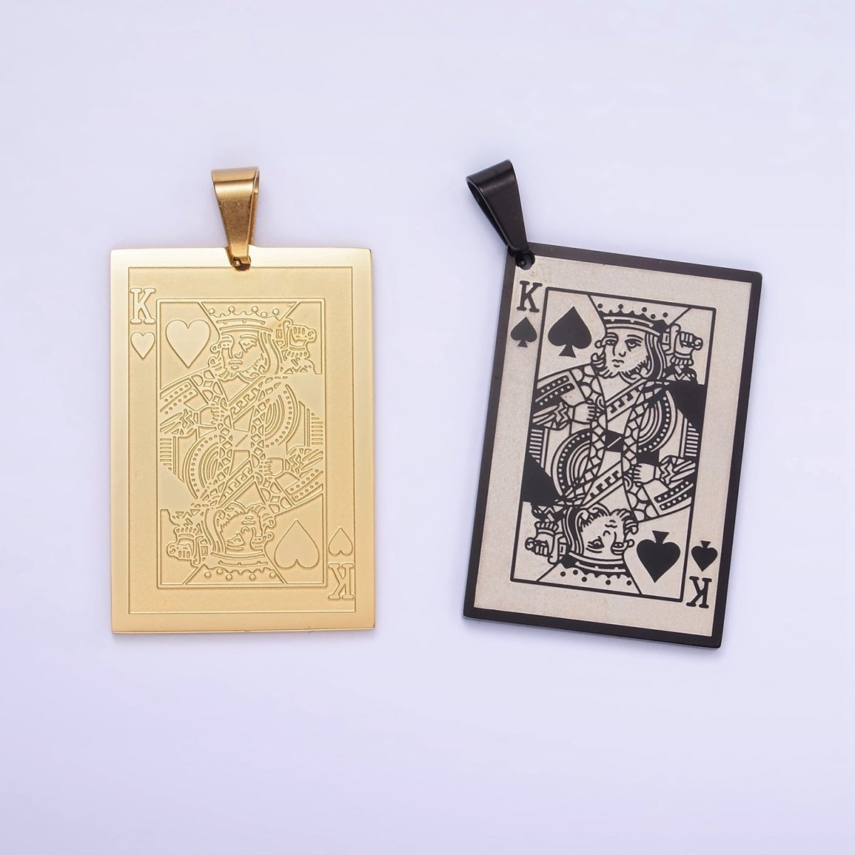 Stainless Steel King of Heart Pendant King of Skull Charm Poker Playing Card in Gold & Silver | P1439