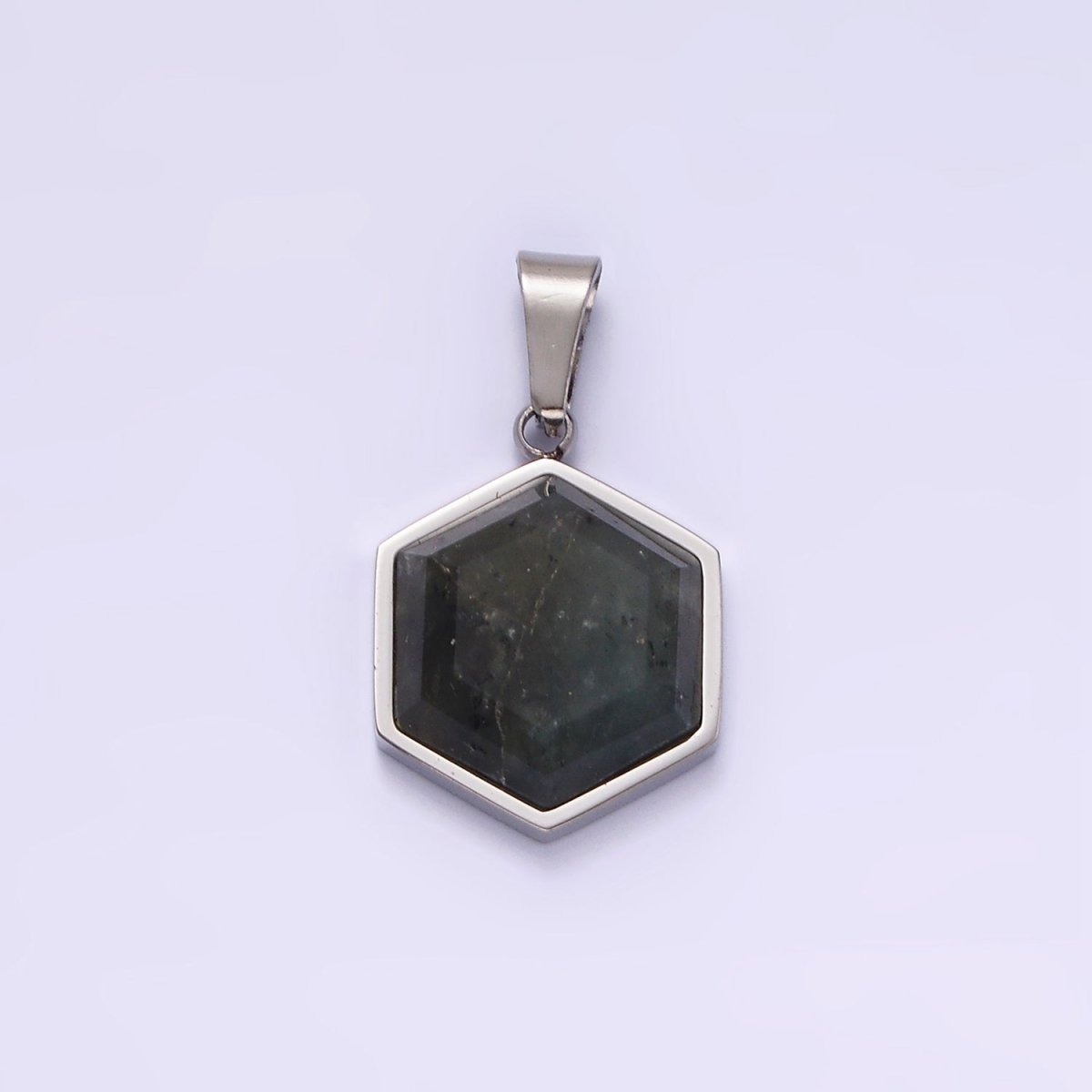 Stainless Steel Labradorite Hexagonal Bezel Pendant in Gold & Silver | P1052