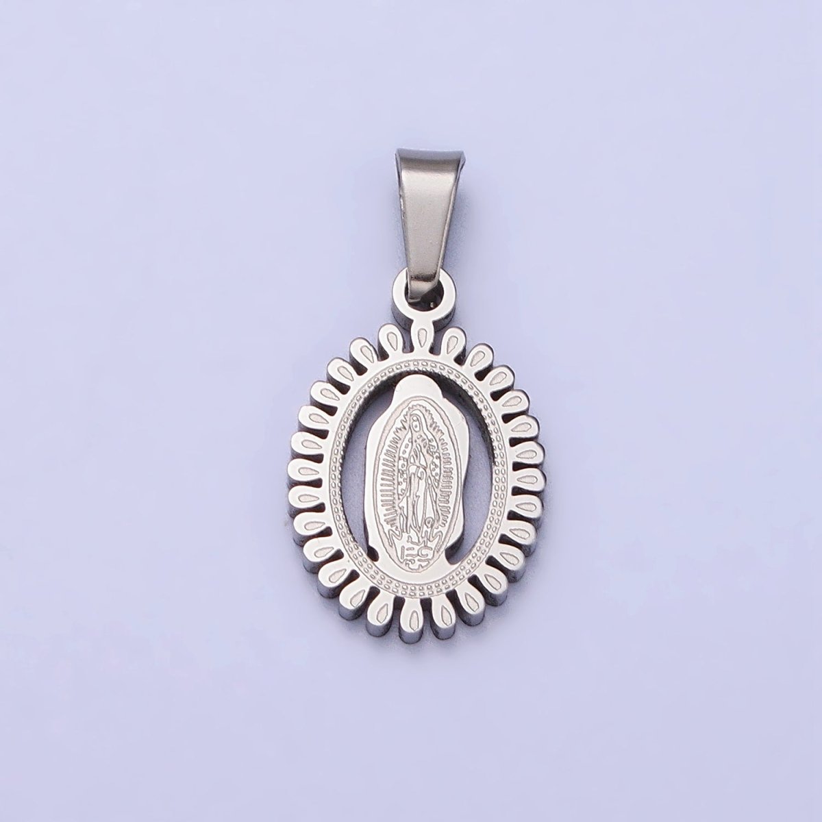 Stainless Steel Lady Guadalupe Virgin Mary Open Oval Pendant in Gold & Silver J-626 J-639