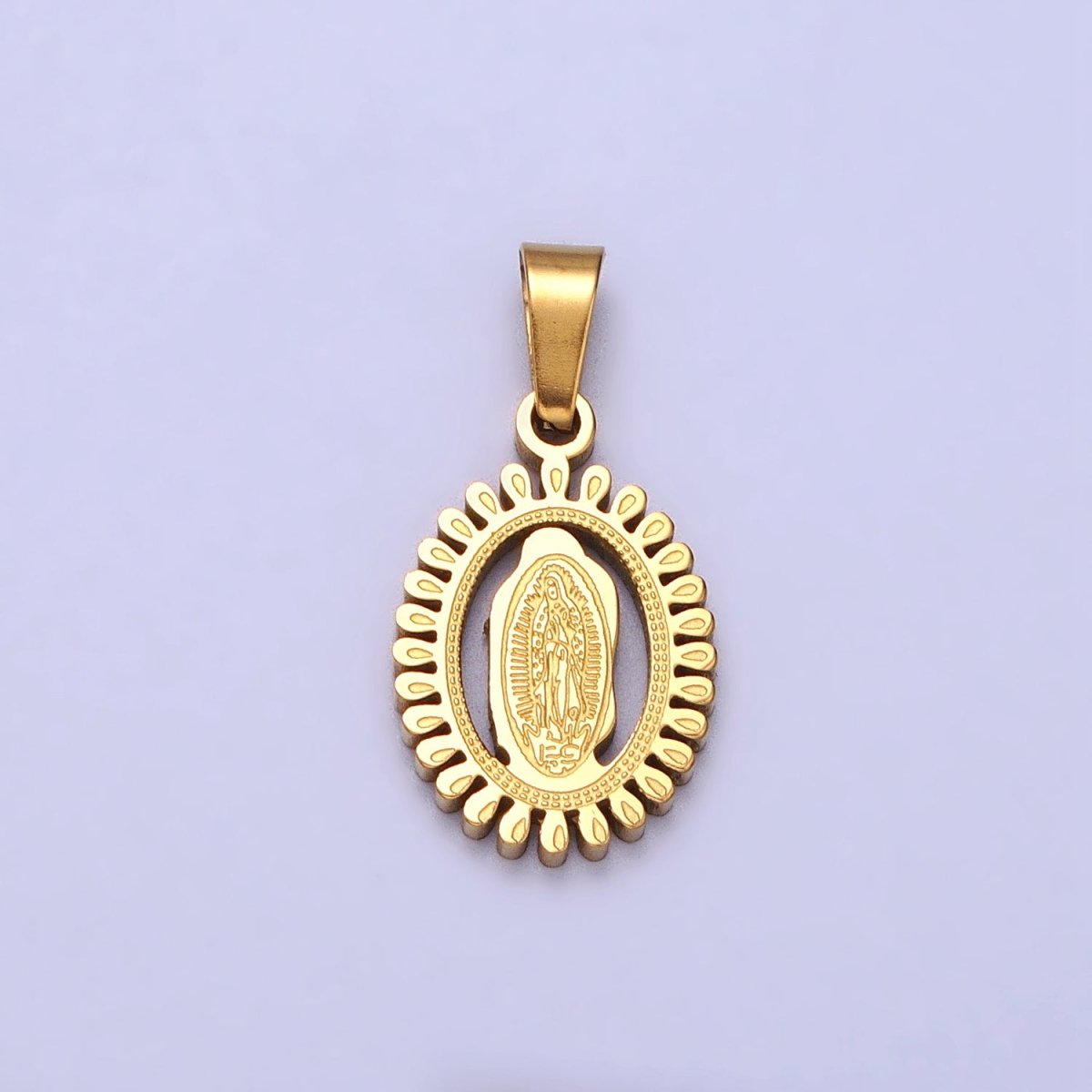 Stainless Steel Lady Guadalupe Virgin Mary Open Oval Pendant in Gold & Silver J-626 J-639