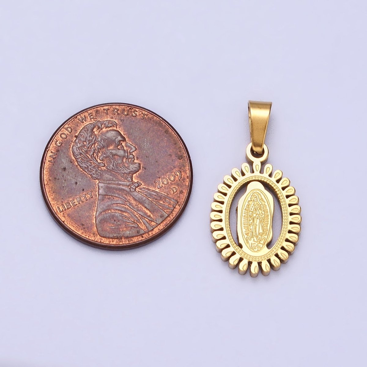 Stainless Steel Lady Guadalupe Virgin Mary Open Oval Pendant in Gold & Silver J-626 J-639