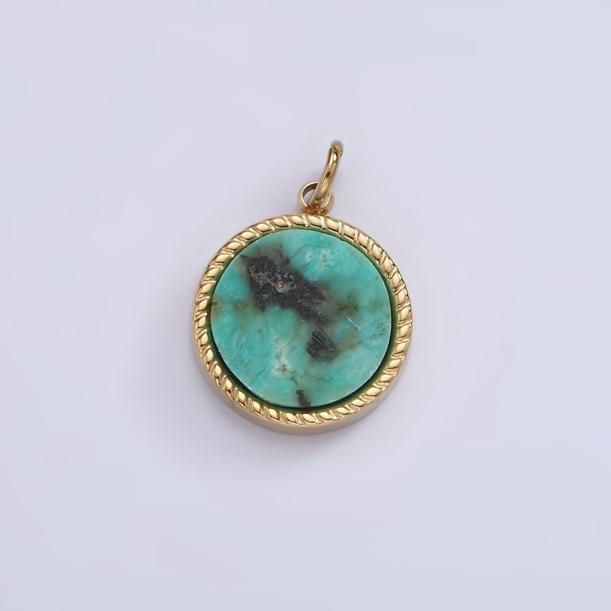 Stainless Steel Lapis Lazuli, Sunstone, Zoisite, Tourmaline, Aventurine Braided Round Charm in Gold & Silver | P-698 ~P-707
