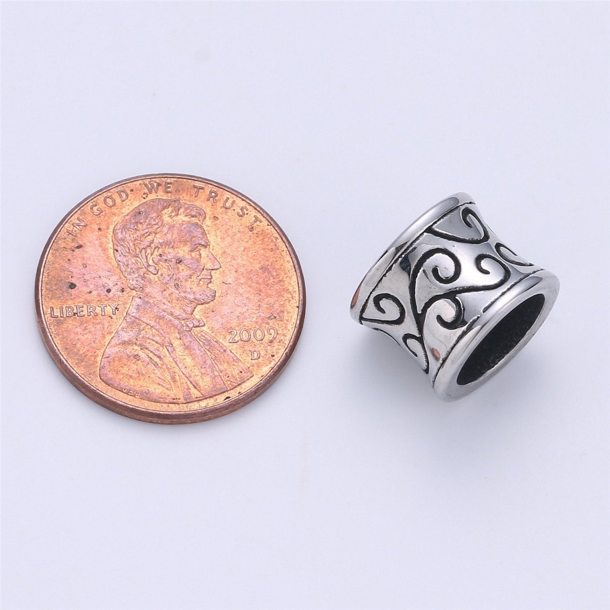 Stainless Steel Large Hole Wave Pattern Spacer Bead, for DIY Jewelry Making European Charms Beaded Bracelet, Bead Size 11x9mm Hole 4mm B-448