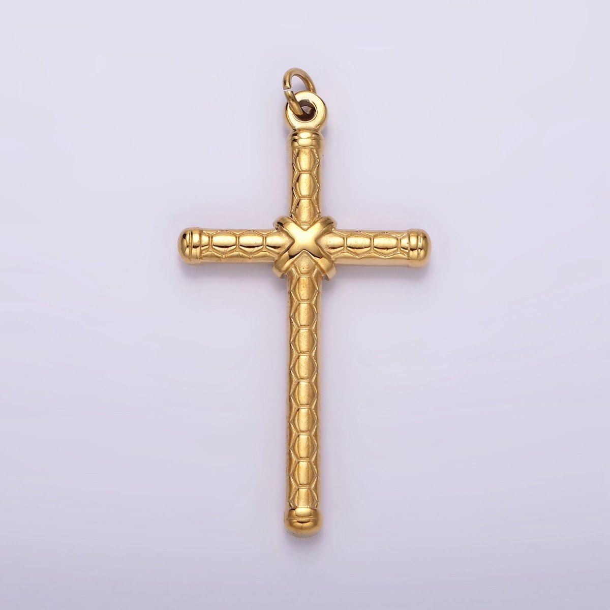 Stainless Steel Latin Cross Tied Hexagon Textured Charm in Gold & Silver | P1282 P1283