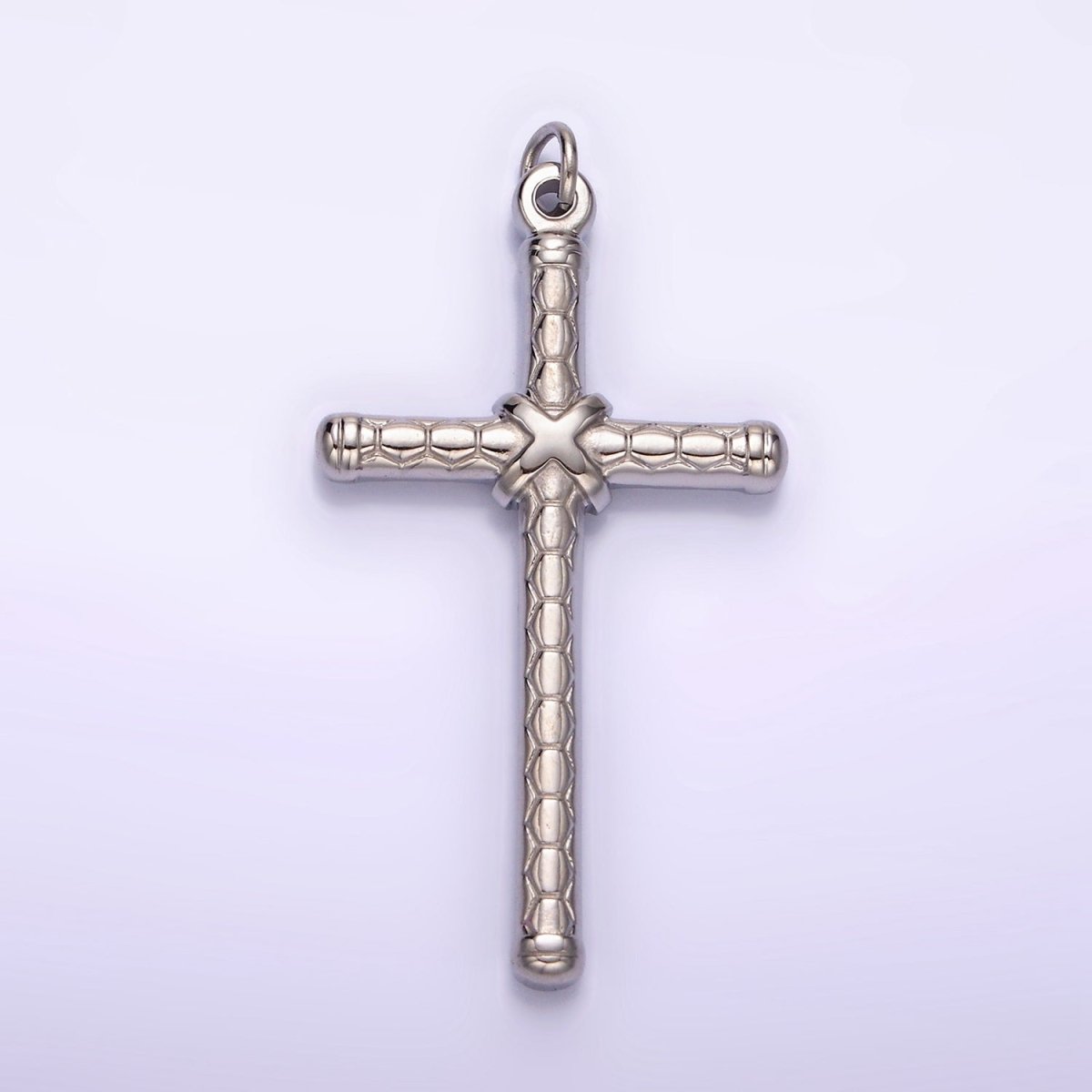 Stainless Steel Latin Cross Tied Hexagon Textured Charm in Gold & Silver | P1282 P1283