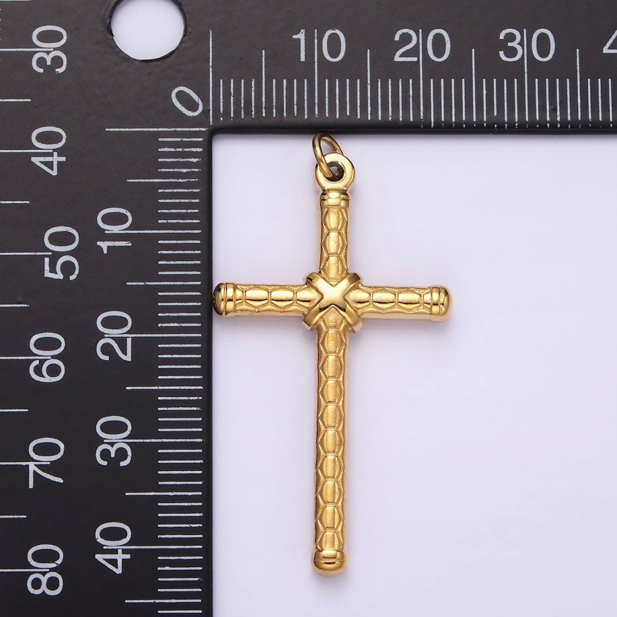 Stainless Steel Latin Cross Tied Hexagon Textured Charm in Gold & Silver | P1282 P1283