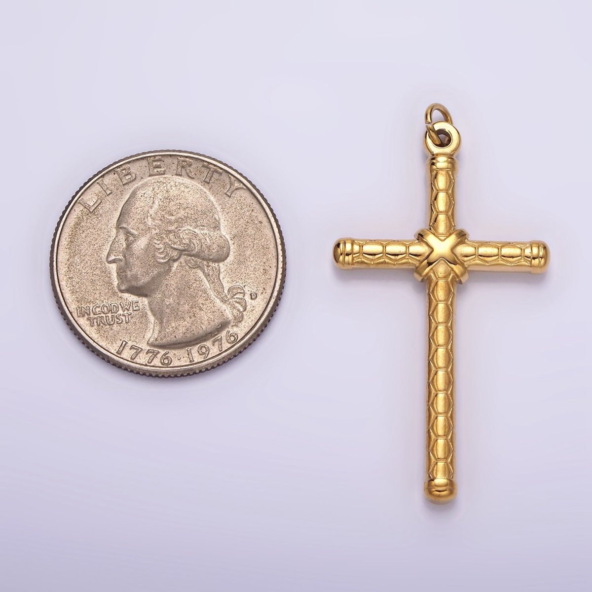Stainless Steel Latin Cross Tied Hexagon Textured Charm in Gold & Silver | P1282 P1283