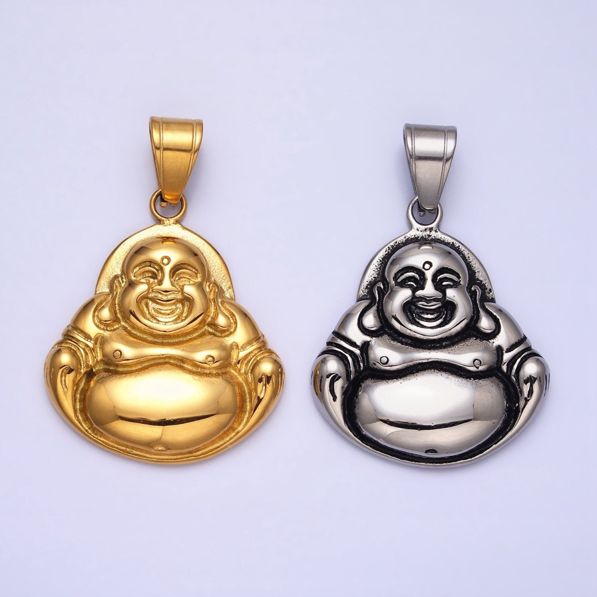 Stainless Steel Laughing Spiritual Buddha Pendant in Gold & Silver | P1103