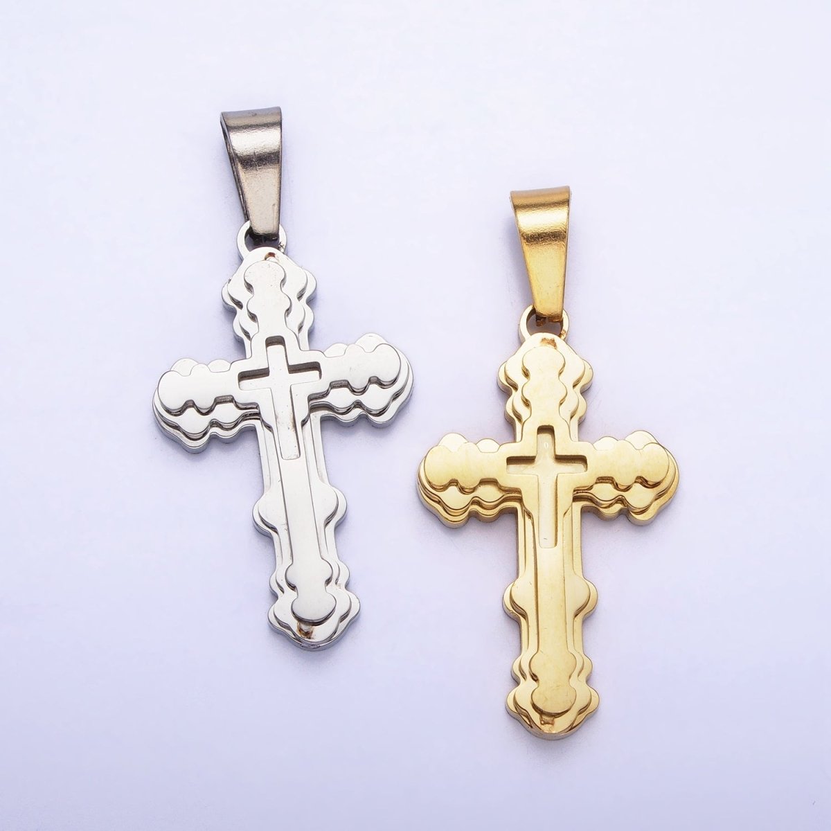Stainless Steel Layered Religious Bubble Cross Pendant in Gold & Silver | P-1080