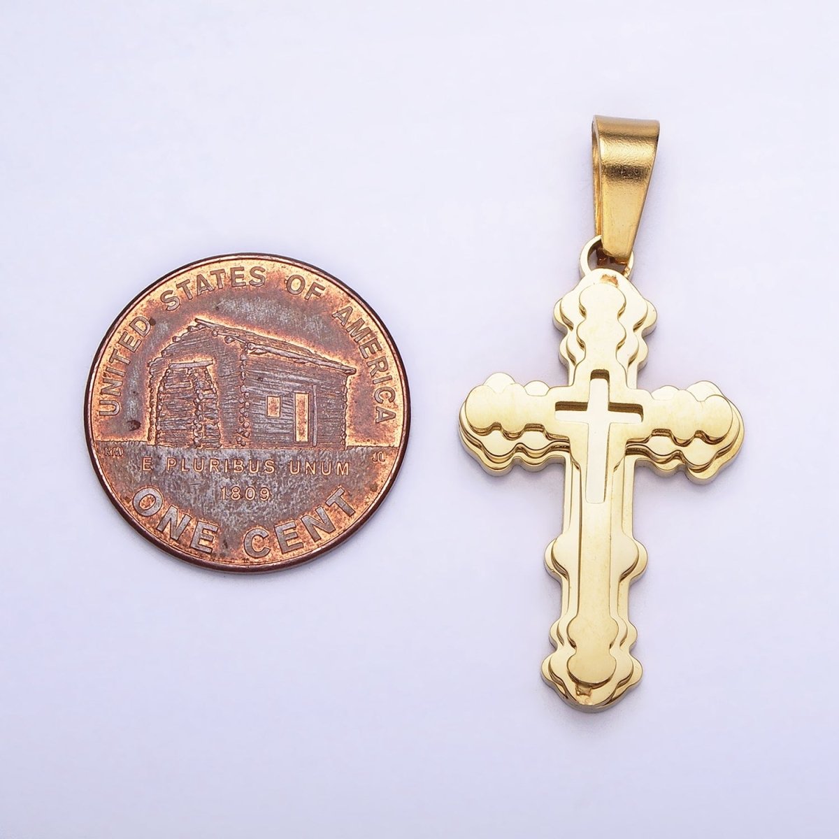 Stainless Steel Layered Religious Bubble Cross Pendant in Gold & Silver | P-1080