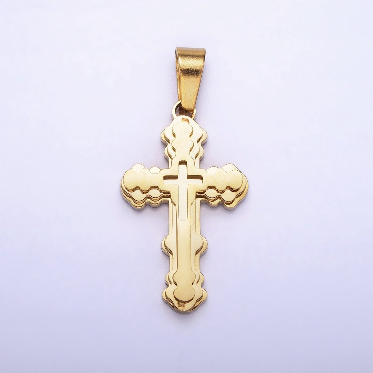 Stainless Steel Layered Religious Bubble Cross Pendant in Gold & Silver | P-1080