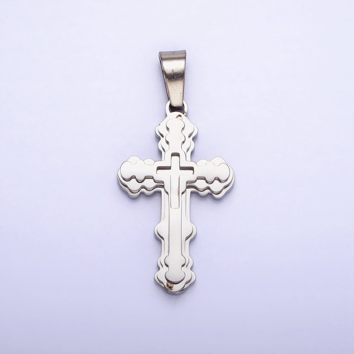 Stainless Steel Layered Religious Bubble Cross Pendant in Gold & Silver | P-1080