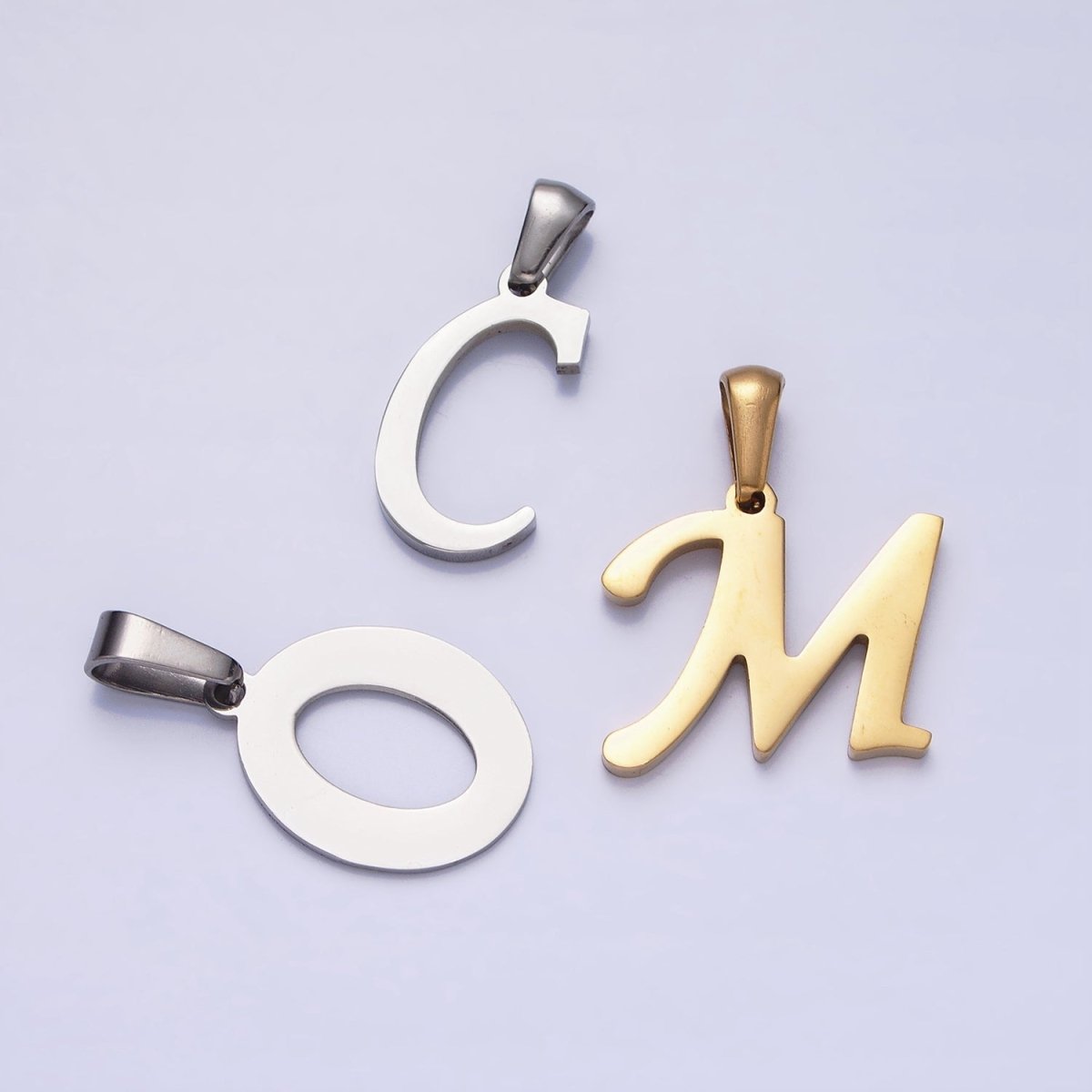 Stainless Steel Letter Charms, initial alphabet pendant DIY jewelry letter charms for personalized jewelry making A-326-A-338
