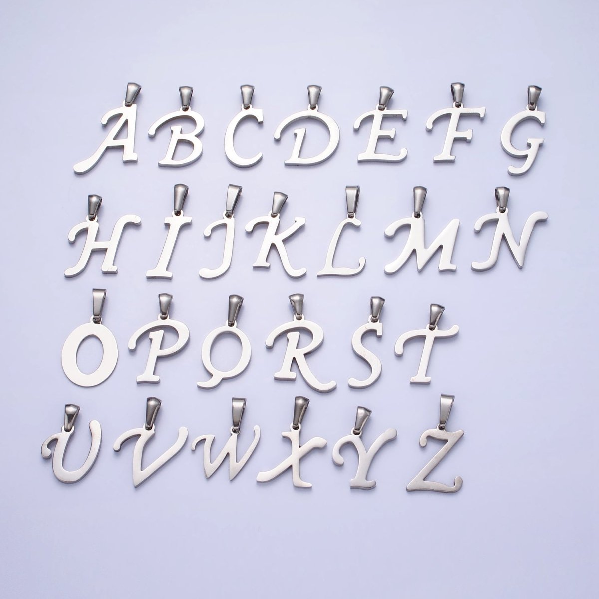 Stainless Steel Letter Charms, initial alphabet pendant DIY jewelry letter charms for personalized jewelry making A-326-A-338
