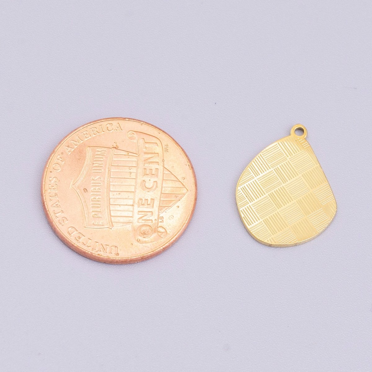 Stainless Steel Line Engraved Checkered Abstract Pear-Shaped Charm in Gold & Silver | P-918
