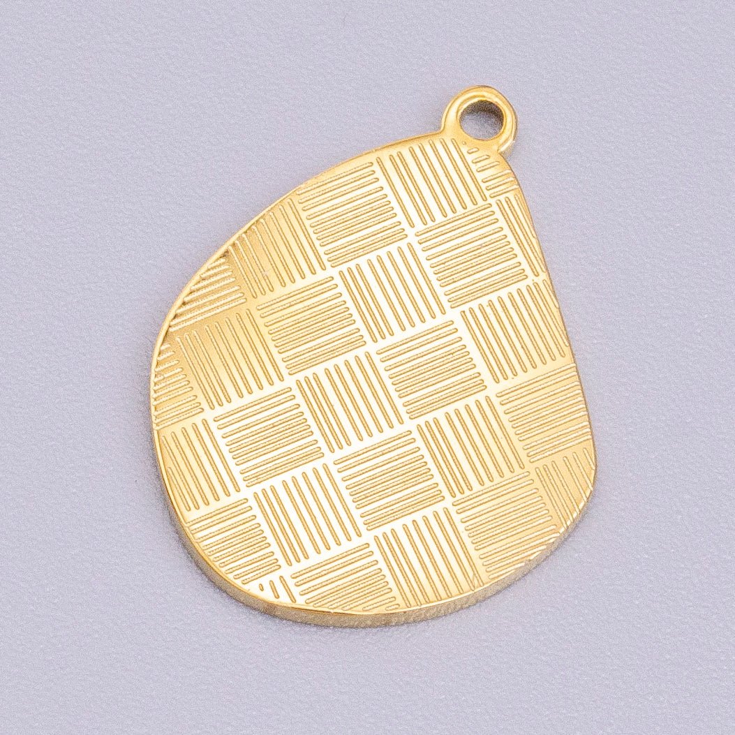 Stainless Steel Line Engraved Checkered Abstract Pear-Shaped Charm in Gold & Silver | P-918