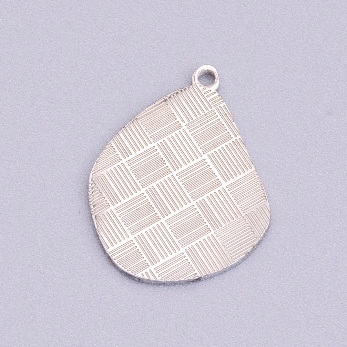Stainless Steel Line Engraved Checkered Abstract Pear-Shaped Charm in Gold & Silver | P-918