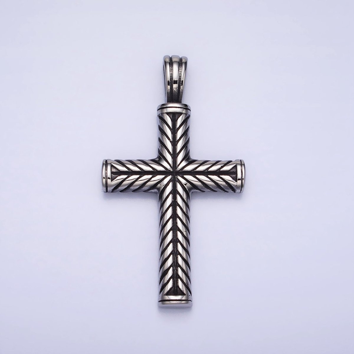 Stainless Steel Line-Engraved Religious 55mm Cross Pendant in Gold & Silver P-1144