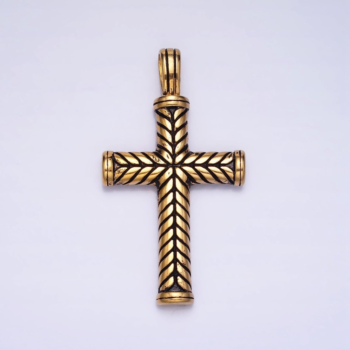 Stainless Steel Line-Engraved Religious 55mm Cross Pendant in Gold & Silver P-1144