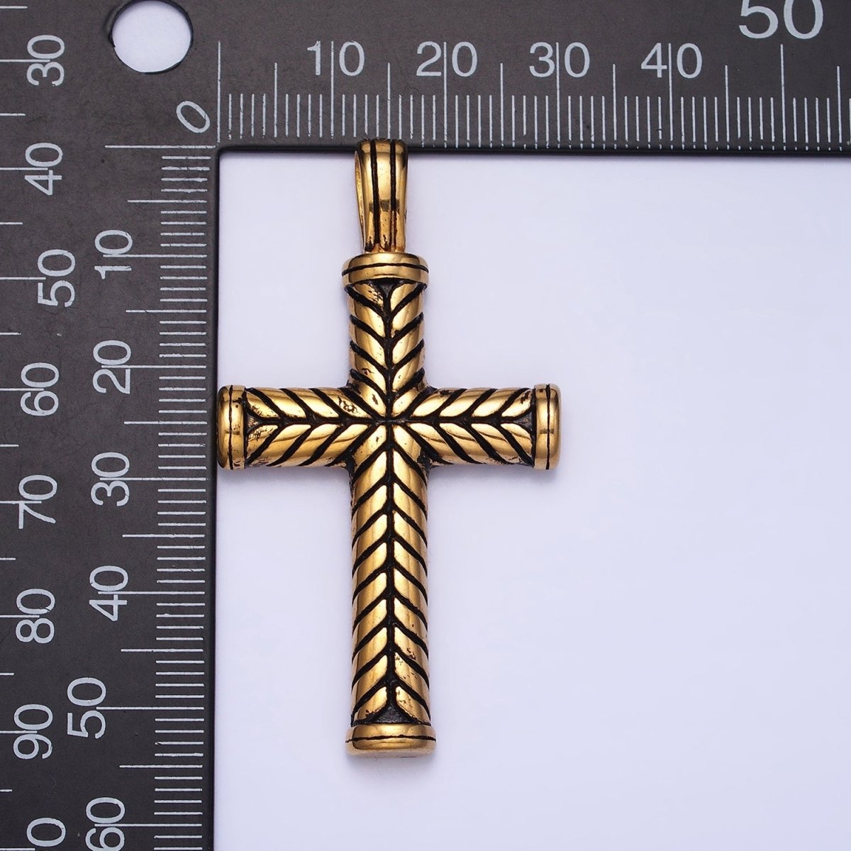 Stainless Steel Line-Engraved Religious 55mm Cross Pendant in Gold & Silver P-1144