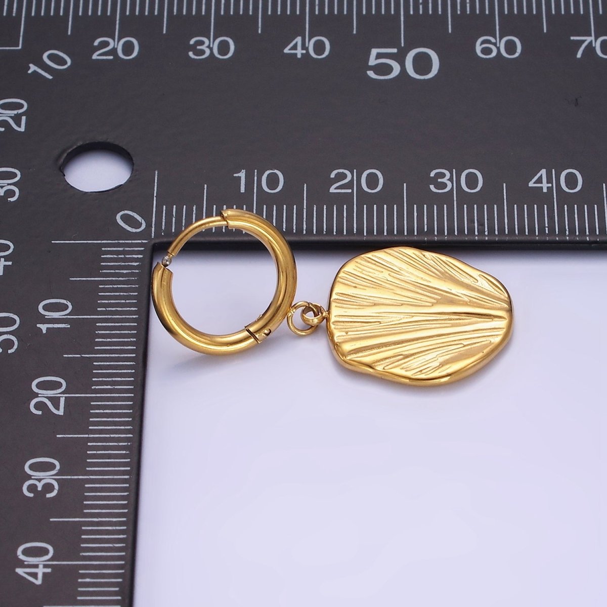 Stainless Steel Line-Textured Abstract Round Drop Huggie Earrings | AE458