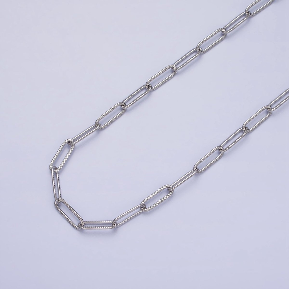 Stainless Steel Line-Textured PaperClip Unfinished 4mm Chain in Gold & SIlver | ROLL-1348 ROLL-1349 Clearance Pricing