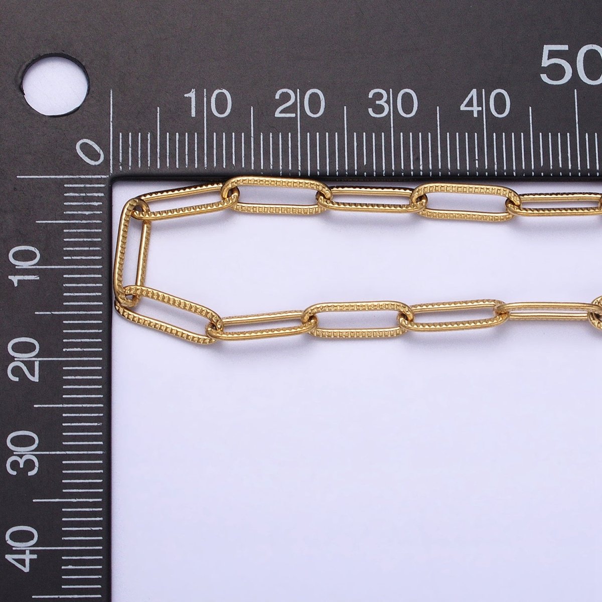Stainless Steel Line-Textured PaperClip Unfinished 4mm Chain in Gold & SIlver | ROLL-1348 ROLL-1349 Clearance Pricing