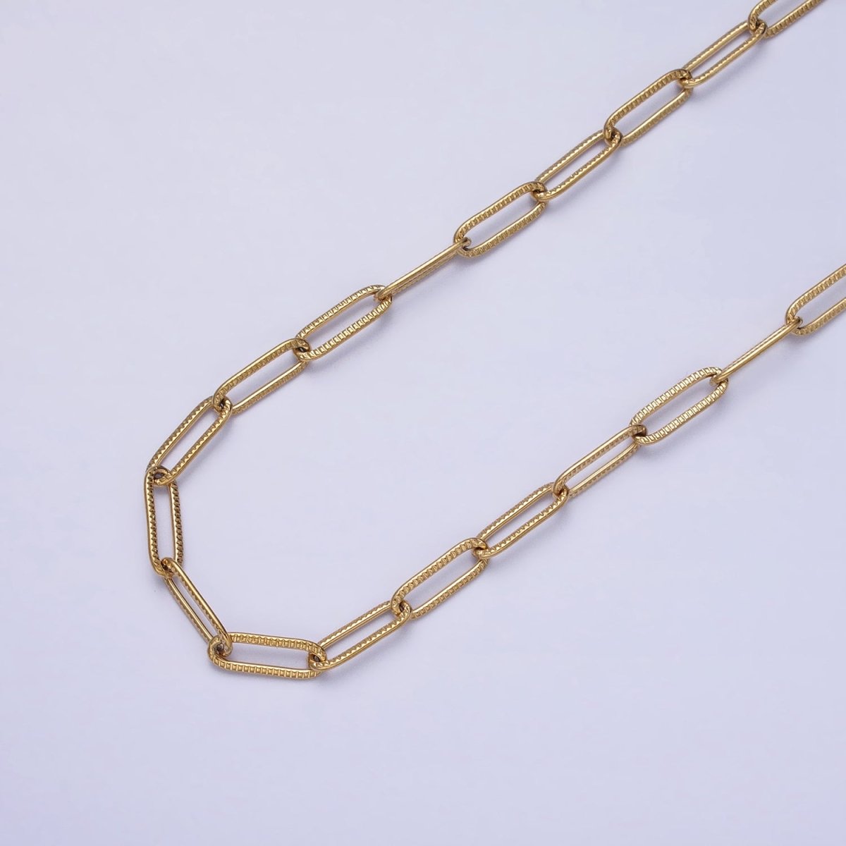 Stainless Steel Line-Textured PaperClip Unfinished 4mm Chain in Gold & SIlver | ROLL-1348 ROLL-1349 Clearance Pricing