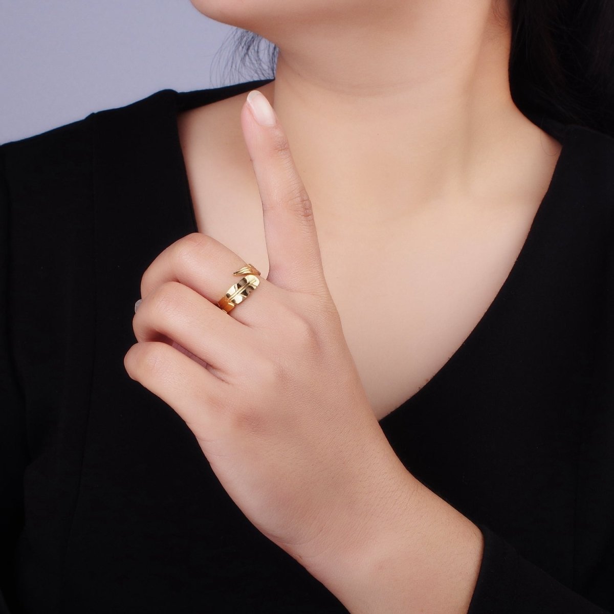 OS Stainless Steel Lined Leaf Nature Minimalist Wrap Ring | O1284