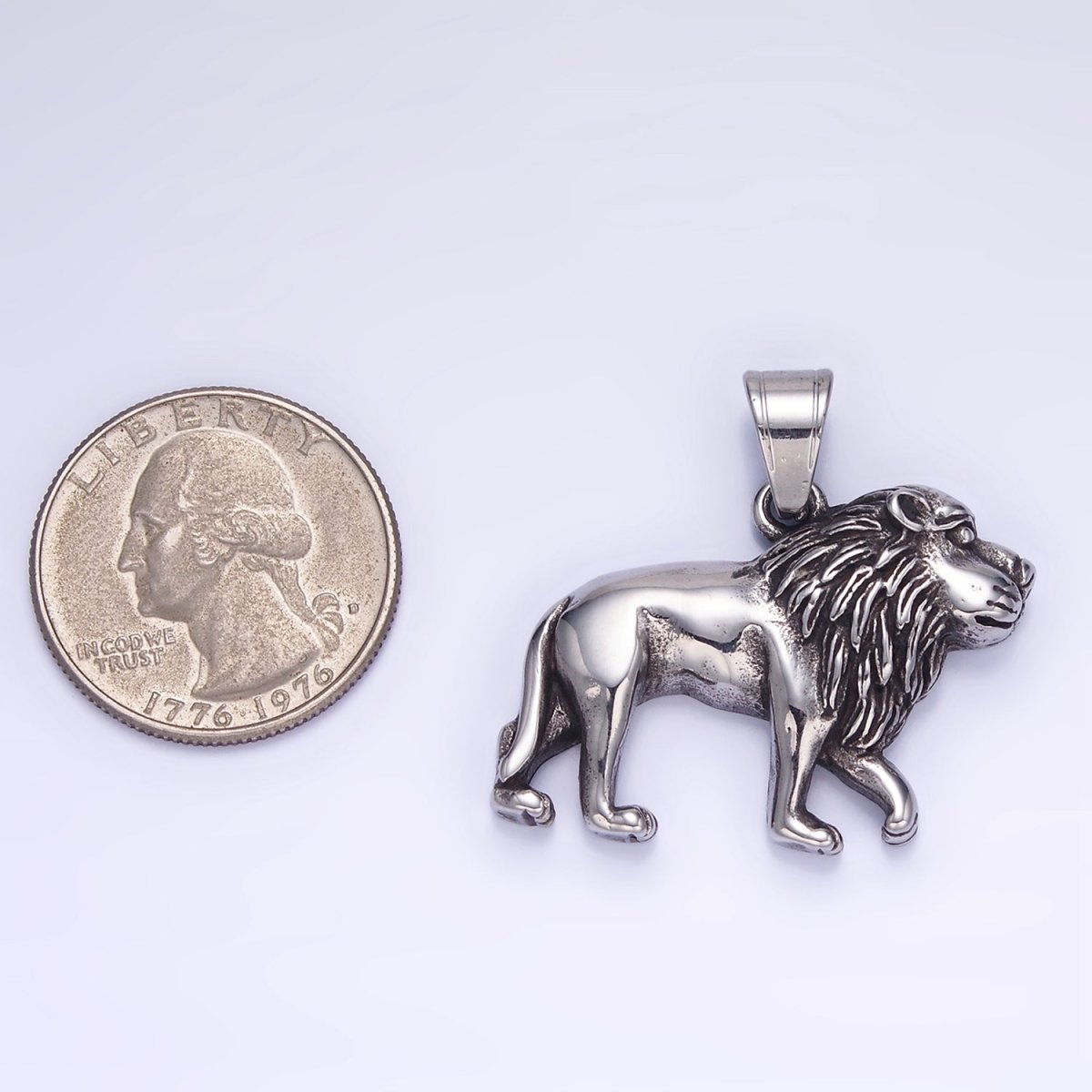 Stainless Steel Lion Safari Animal Oxidized Silver Pendant | P1455