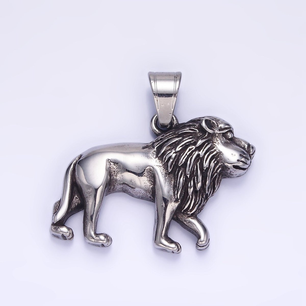 Stainless Steel Lion Safari Animal Oxidized Silver Pendant | P1455