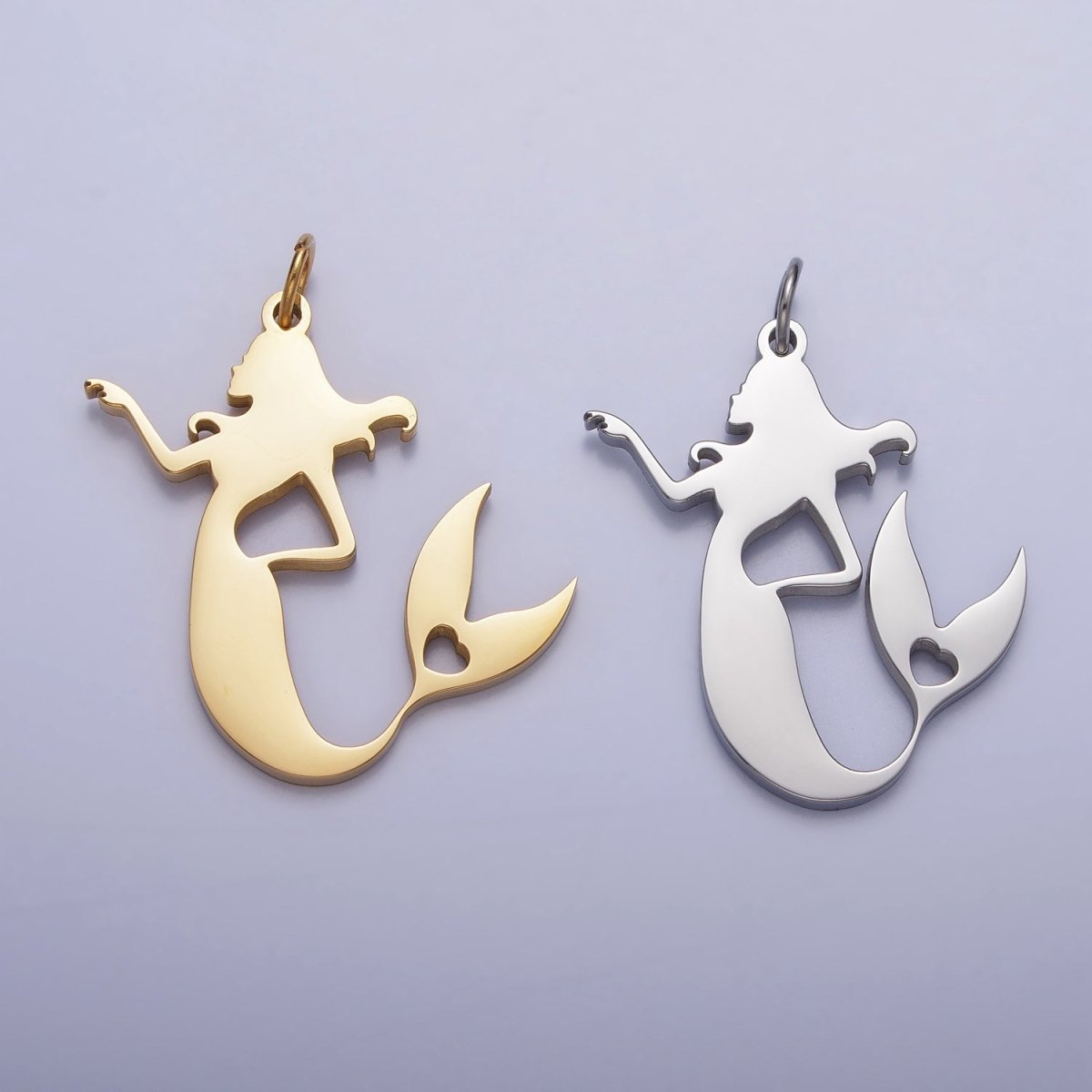 Stainless Steel Little Sea Mermaid Silhouette Charm in Gold & Silver | P884