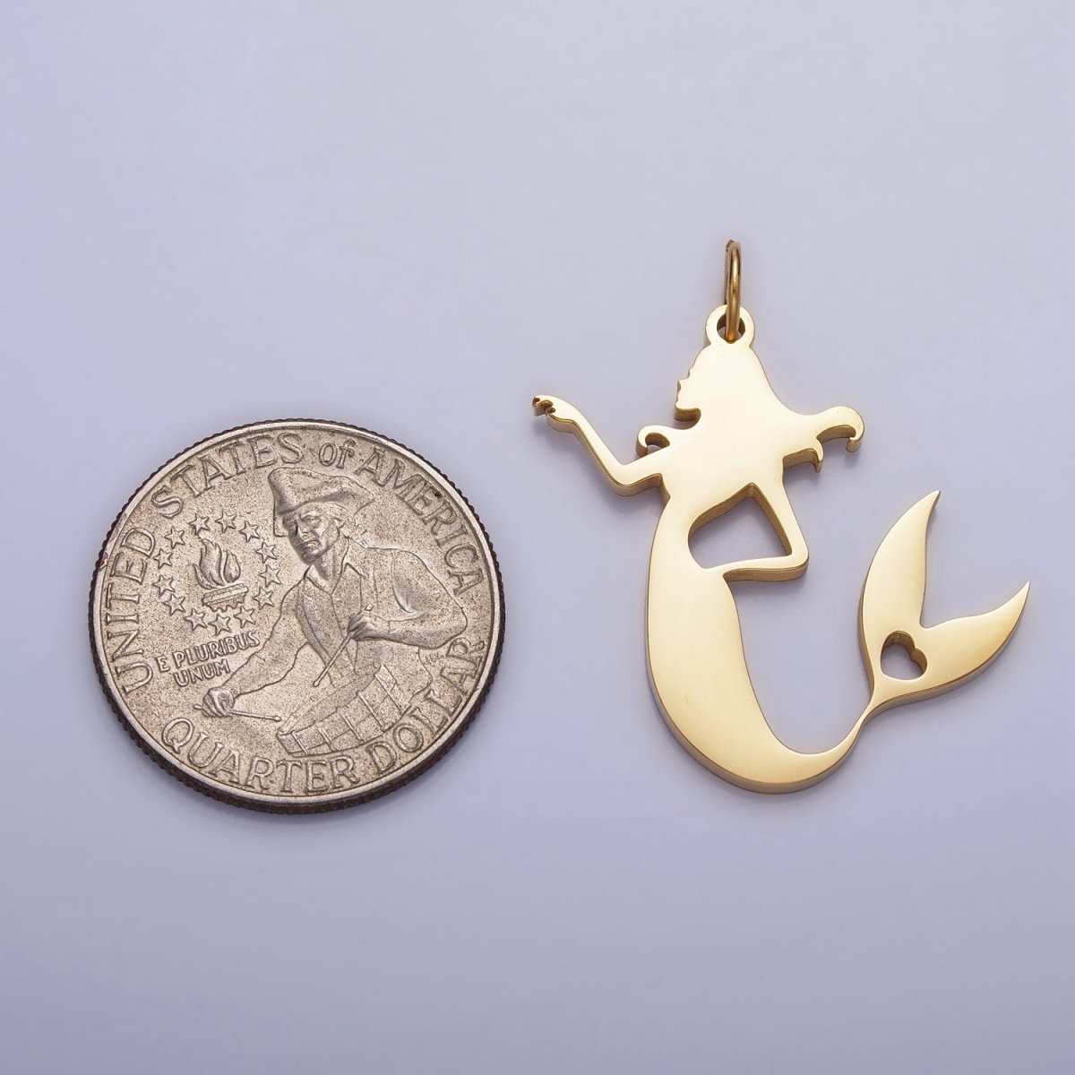 Stainless Steel Little Sea Mermaid Silhouette Charm in Gold & Silver | P884