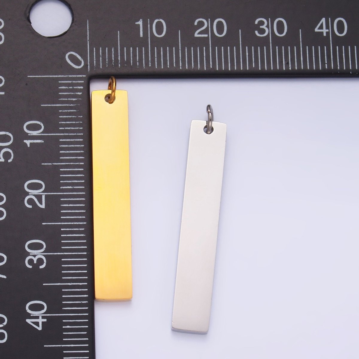 Stainless Steel Long Minimalist Geometric Rectangle Charm in Gold & Silver | P714