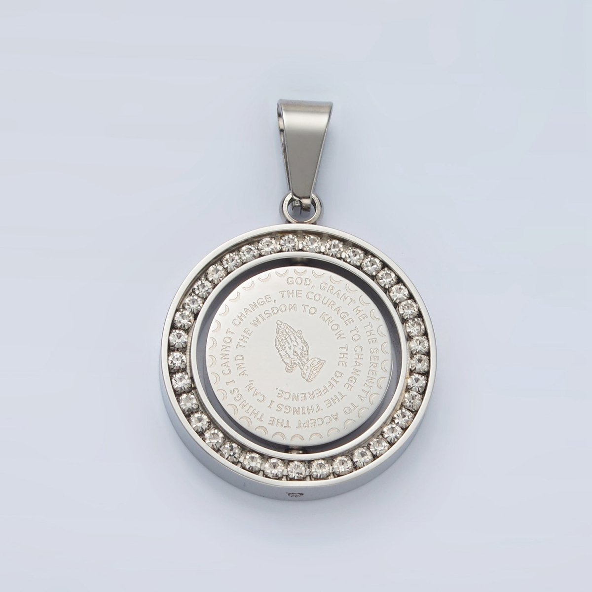 Stainless Steel "Lord's Prayer" Script Swivel Double Sided CZ Bezel Pendant in Gold & Silver | P1463