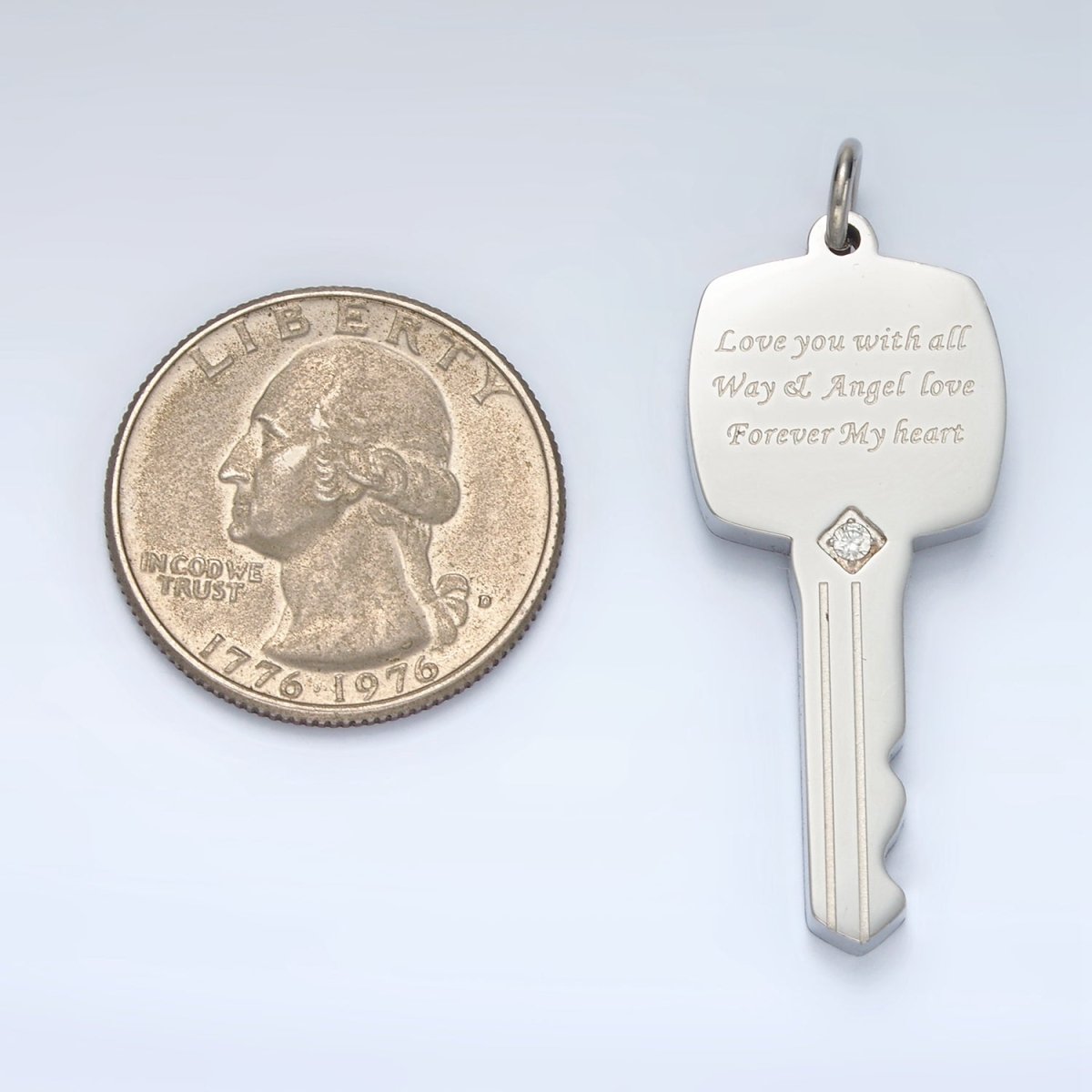 Stainless Steel Love Script CZ Key Charm | P1021 - DLUXCA