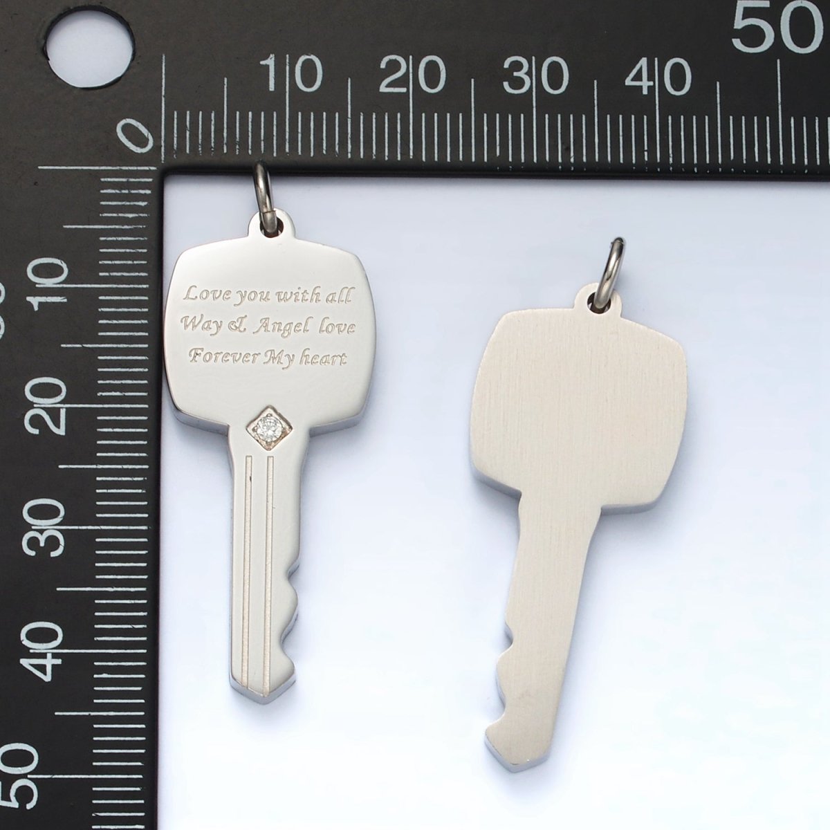 Stainless Steel Love Script CZ Key Charm | P1021 - DLUXCA