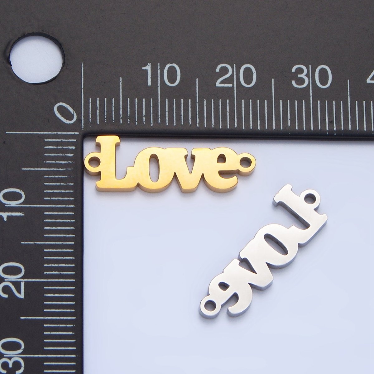 Stainless Steel "Love" Script Minimalist Connector in Gold & Silver | F268