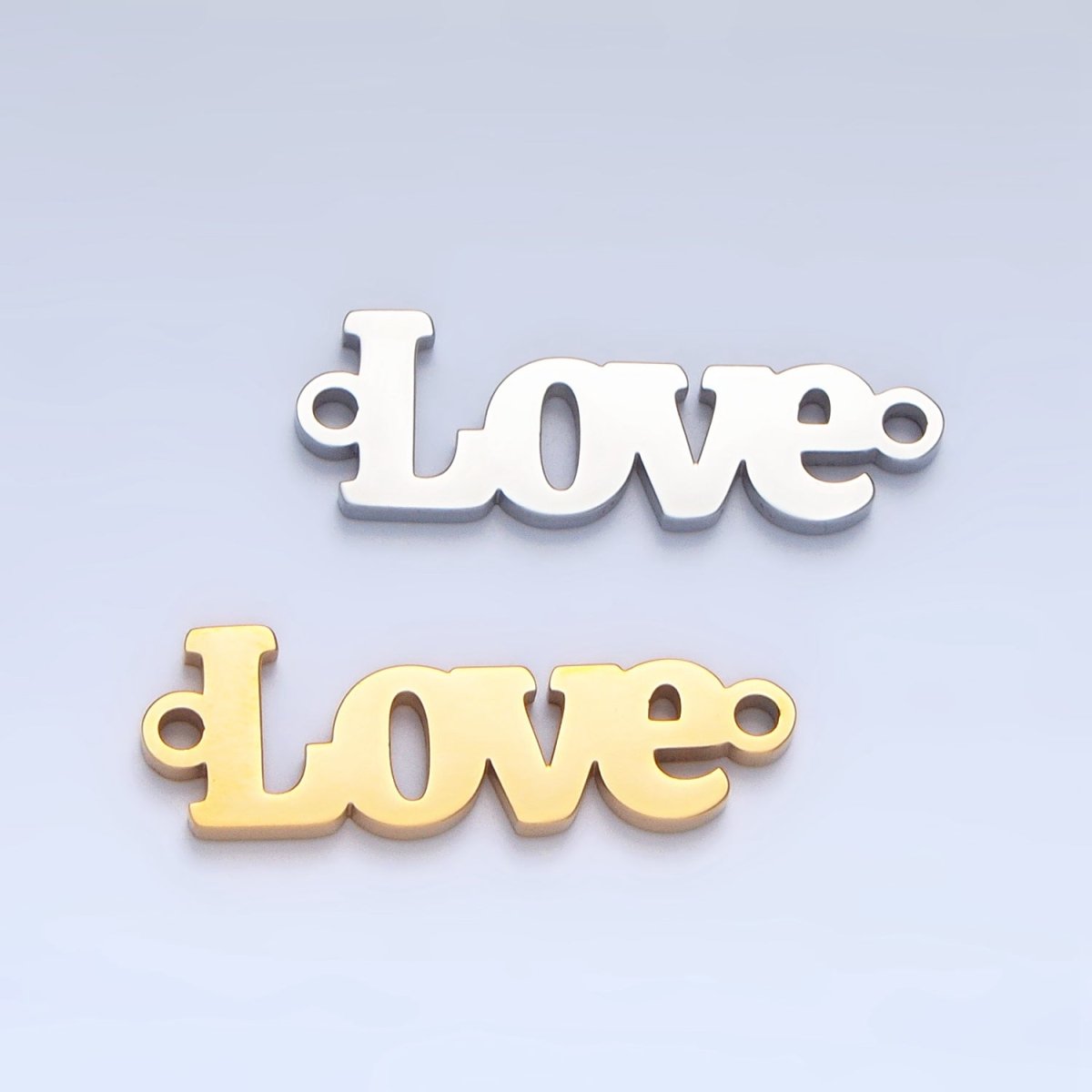 Stainless Steel "Love" Script Minimalist Connector in Gold & Silver | F268