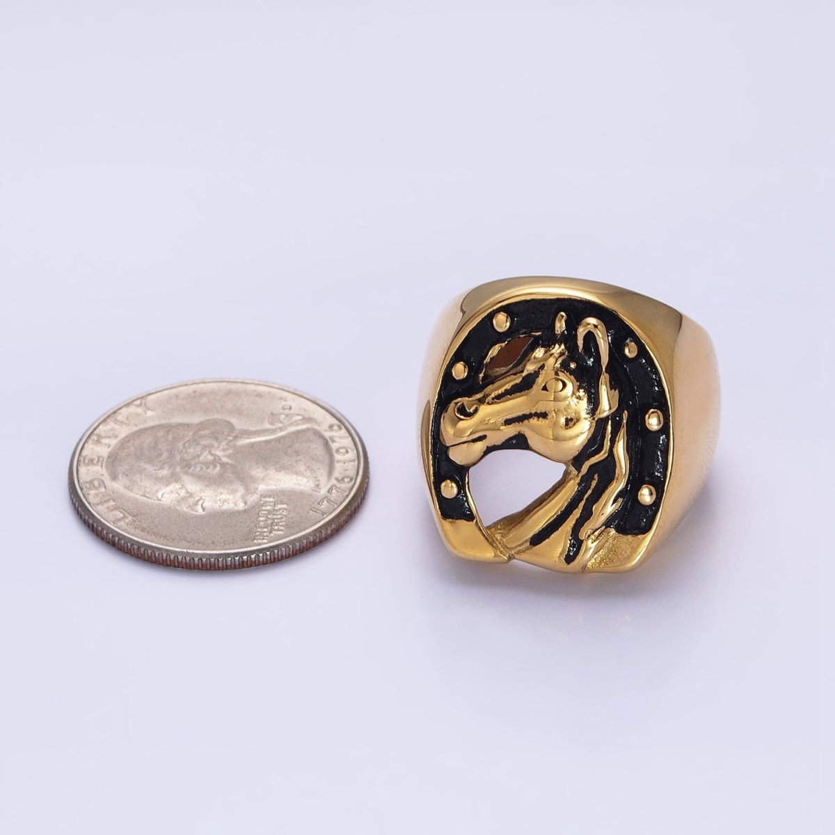 Stainless Steel Lucky Horse Shoe Animal Oval Signet Ring in Gold & Silver | O-1958 O-1959 O-1960 O-1961
