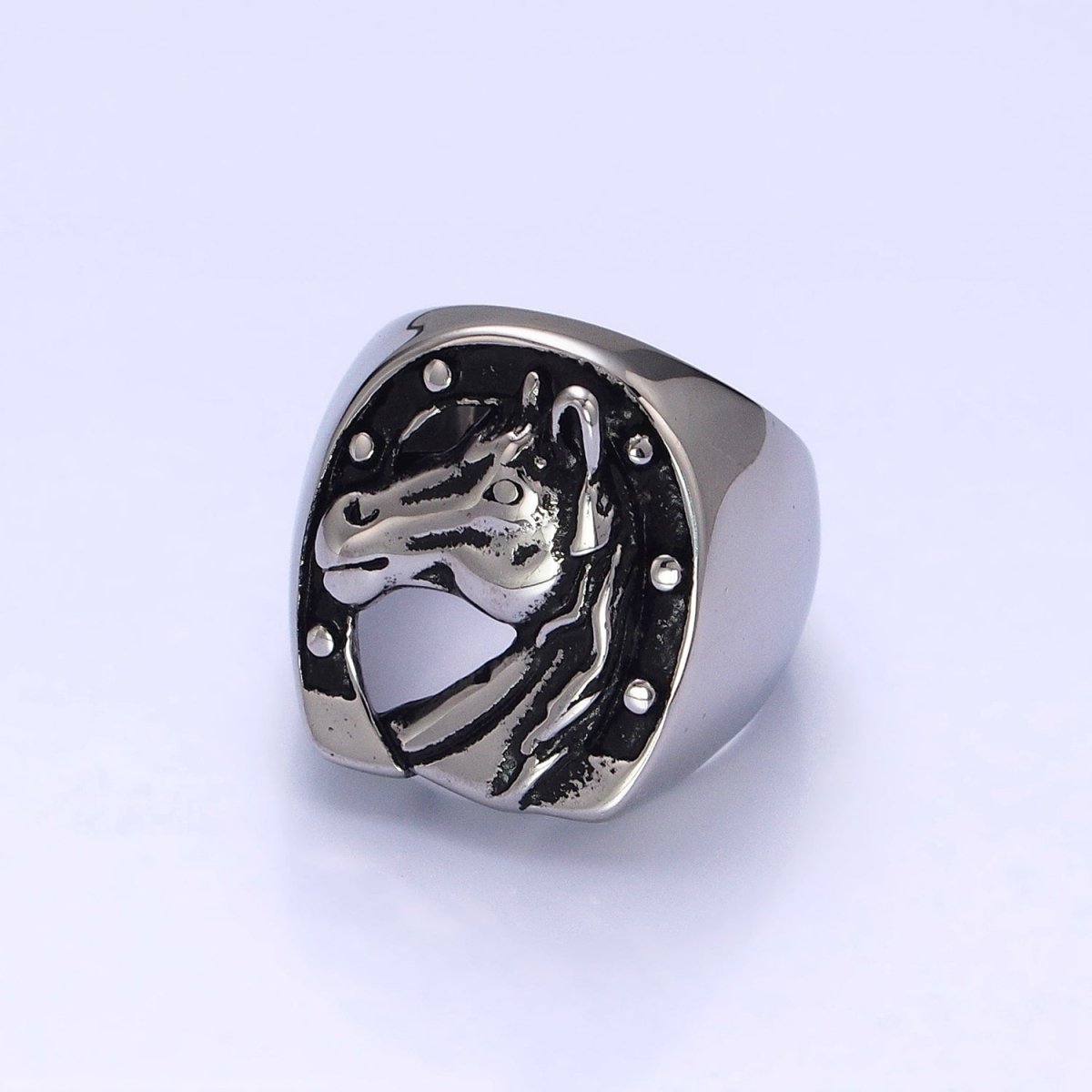 Stainless Steel Lucky Horse Shoe Animal Oval Signet Ring in Gold & Silver | O-1958 O-1959 O-1960 O-1961